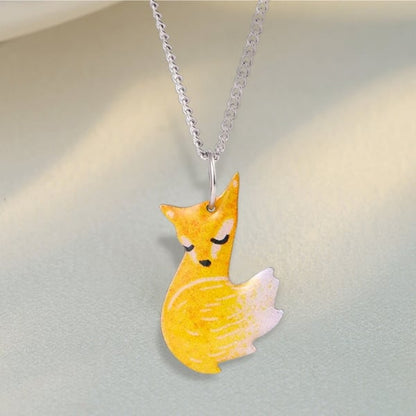 Hand-painted Fox and Wolf Couple Hug Necklace