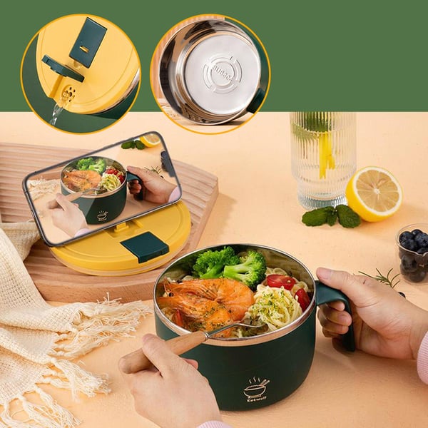 Stainless steel instant noodle bowl-With folding cutlery