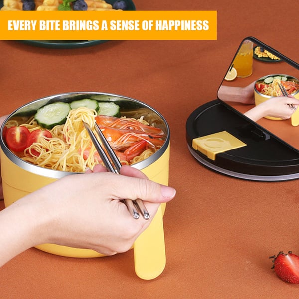 Stainless steel instant noodle bowl-With folding cutlery