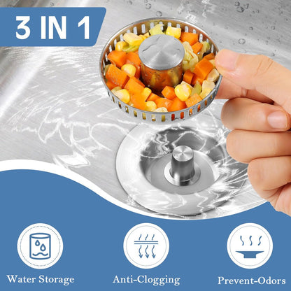 🔥Last Day 49% OFF-Upgraded 3 in 1 Stainless Steel Kitchen Sink Drain Strainer