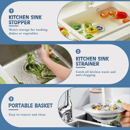 🔥Last Day 49% OFF-Upgraded 3 in 1 Stainless Steel Kitchen Sink Drain Strainer