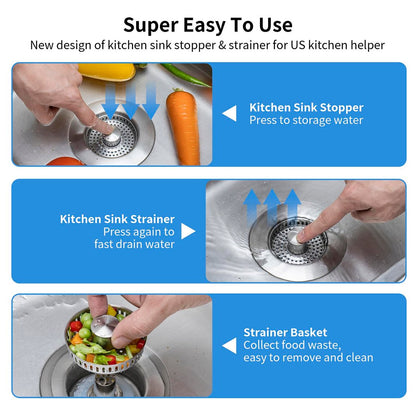 🔥Last Day 49% OFF-Upgraded 3 in 1 Stainless Steel Kitchen Sink Drain Strainer